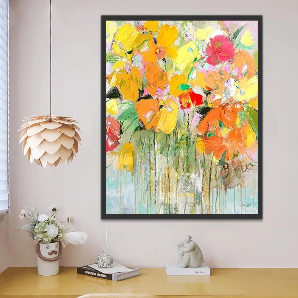 Abstracte Oranje Bloemen Schilderen op Nummers