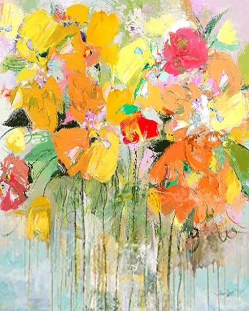Abstracte Oranje Bloemen Schilderen op Nummers