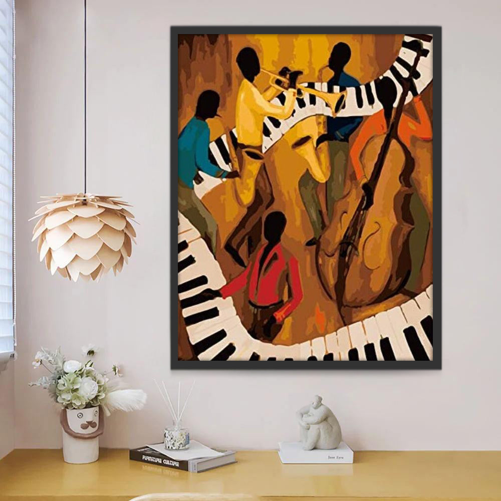 Abstracte Schildering van Musici Schilderen op Nummers