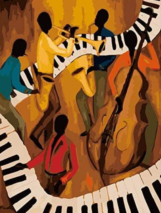 Abstracte Schildering van Musici Schilderen op Nummers