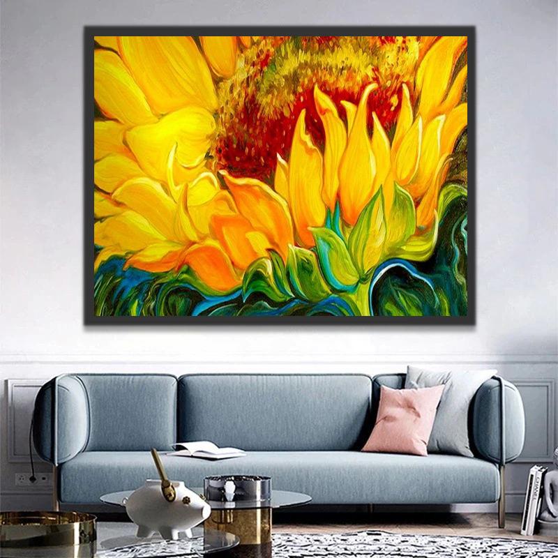 Abstracte Stijl Een Zonnebloem Schilderen op Nummers
