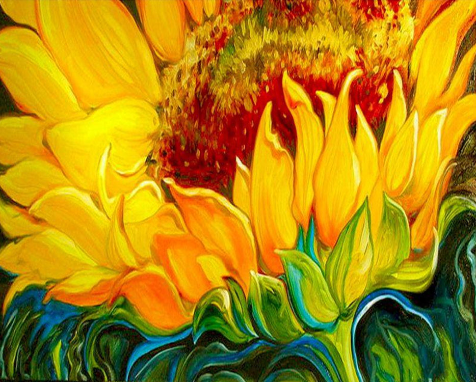 Abstracte Stijl Een Zonnebloem Schilderen op Nummers