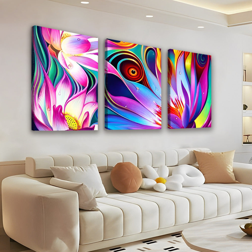 Abstracte Stijl Kleurrijke Bloemen 3 Platen Schilderen op Nummers