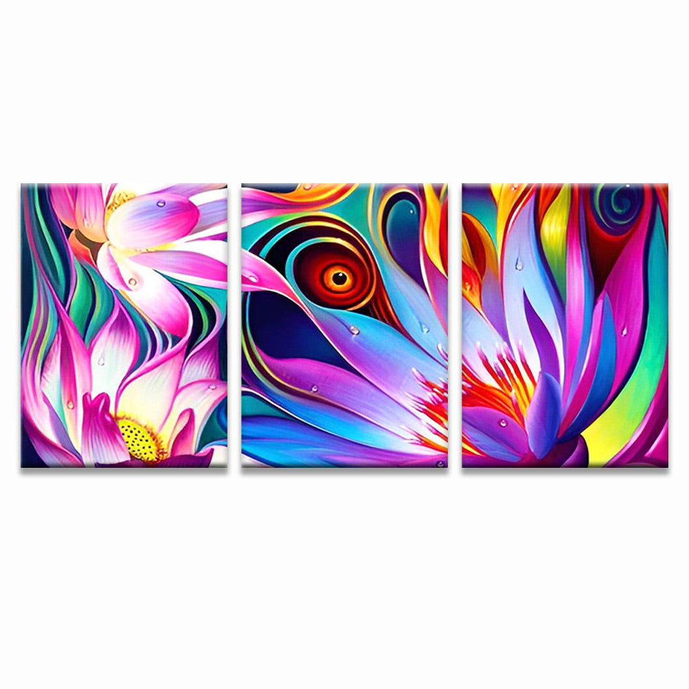 Abstracte Stijl Kleurrijke Bloemen 3 Platen Schilderen op Nummers
