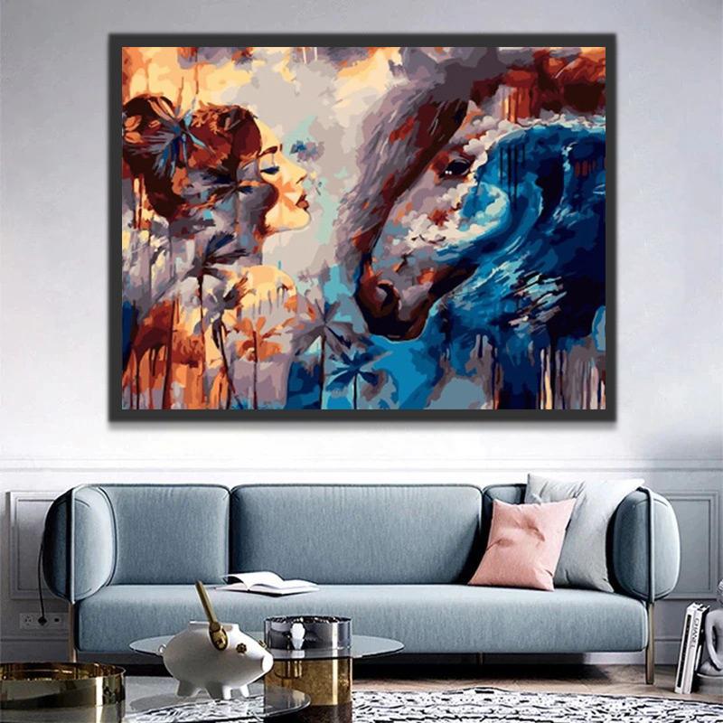 Abstracte Vrouw en Paard Schilderen op Nummers