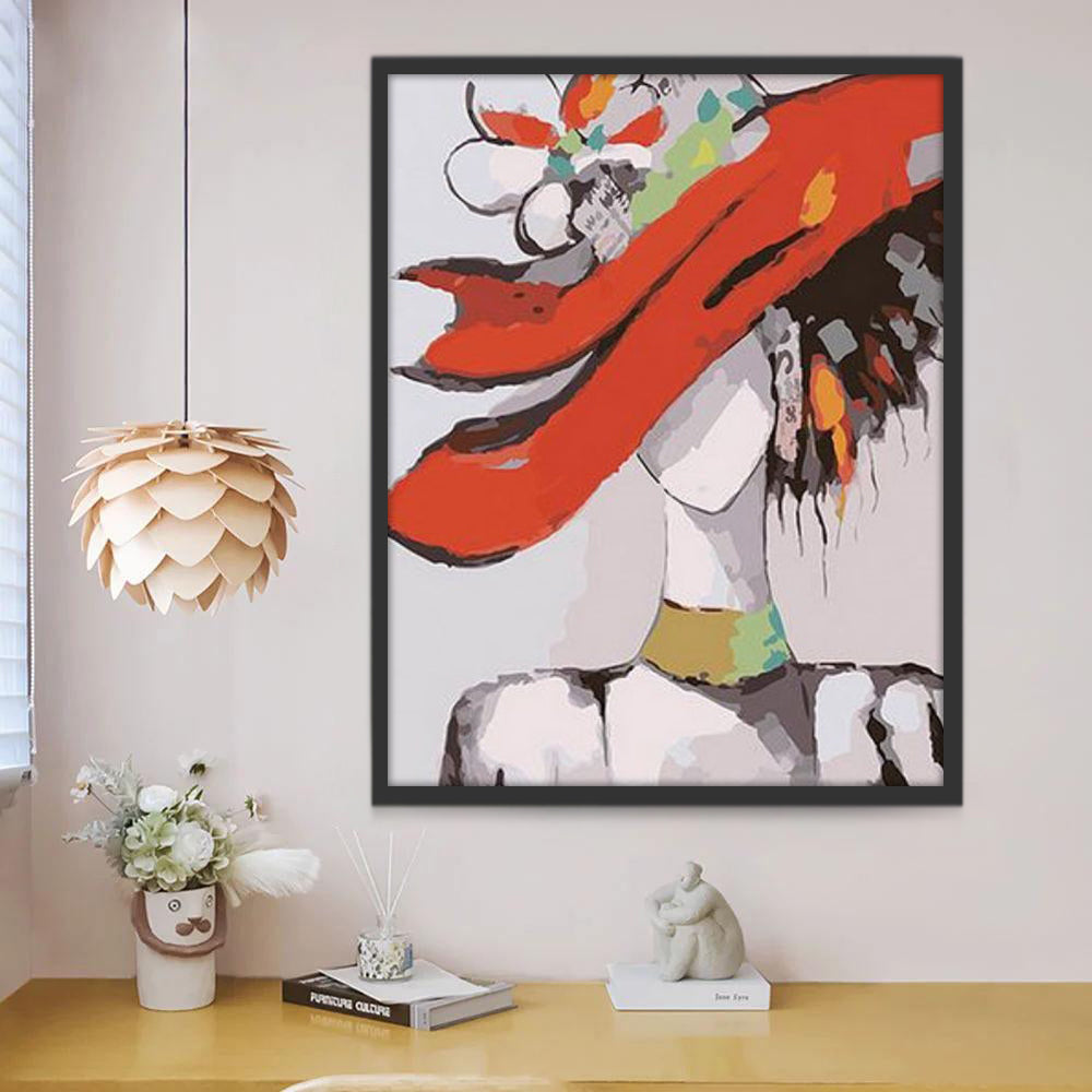 Abstracte Vrouw met Rode Hoed Schilderen op Nummers