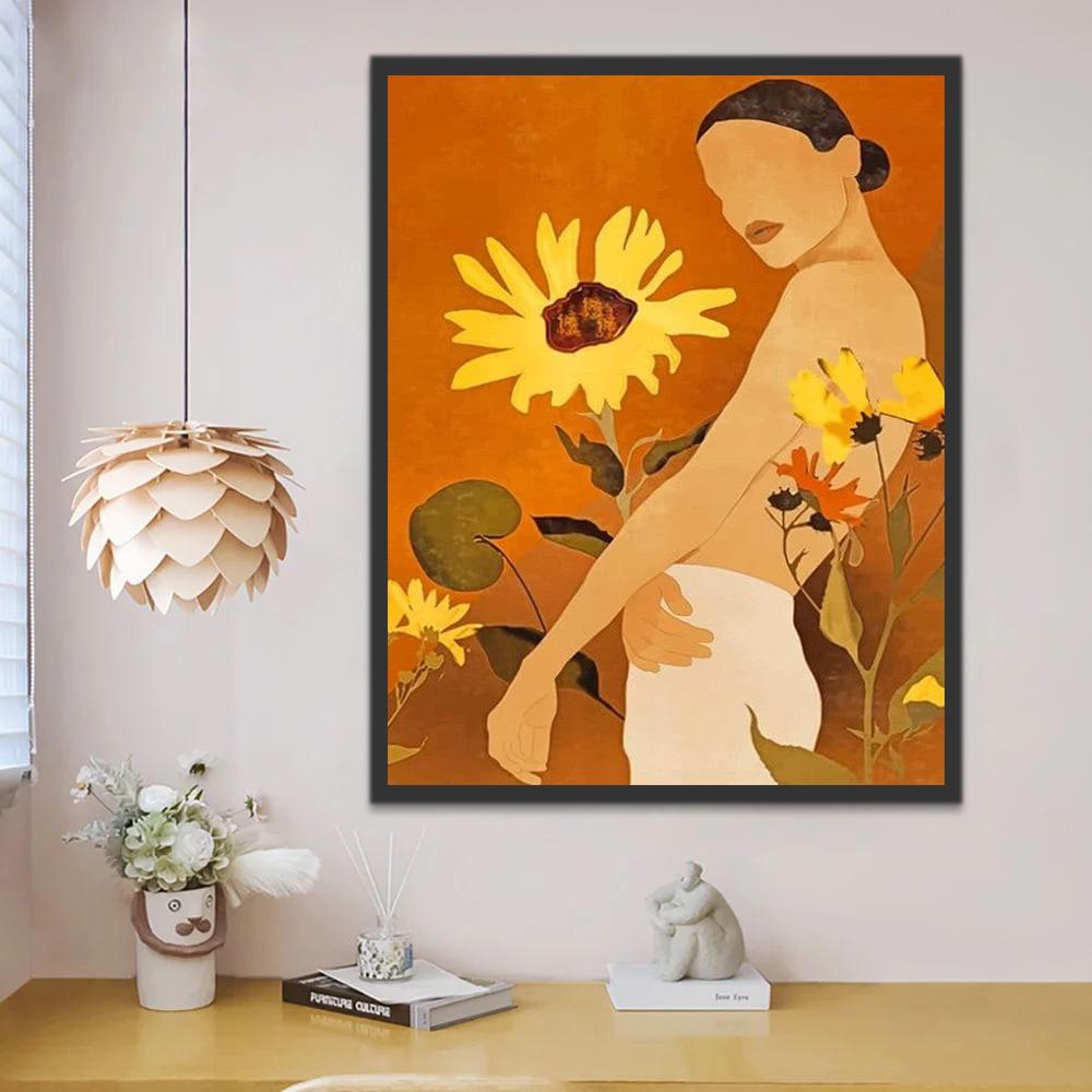 Abstracte Vrouw met Zonnebloemen Schilderen op Nummers