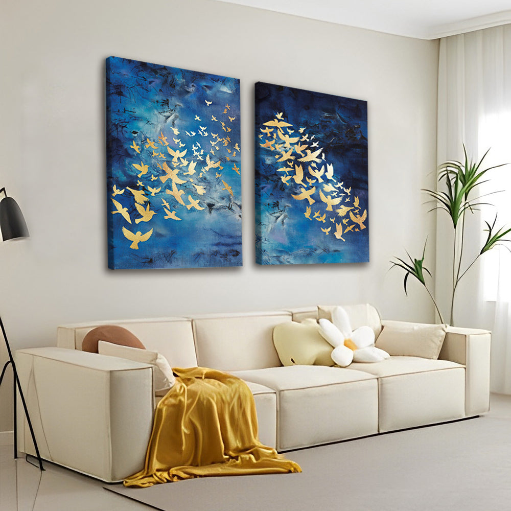 Abstracte Zwerm Gouden Vogels 2 Platen Schilderen op Nummers