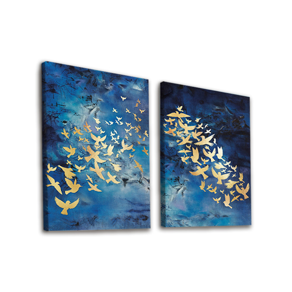 Abstracte Zwerm Gouden Vogels 2 Platen Schilderen op Nummers
