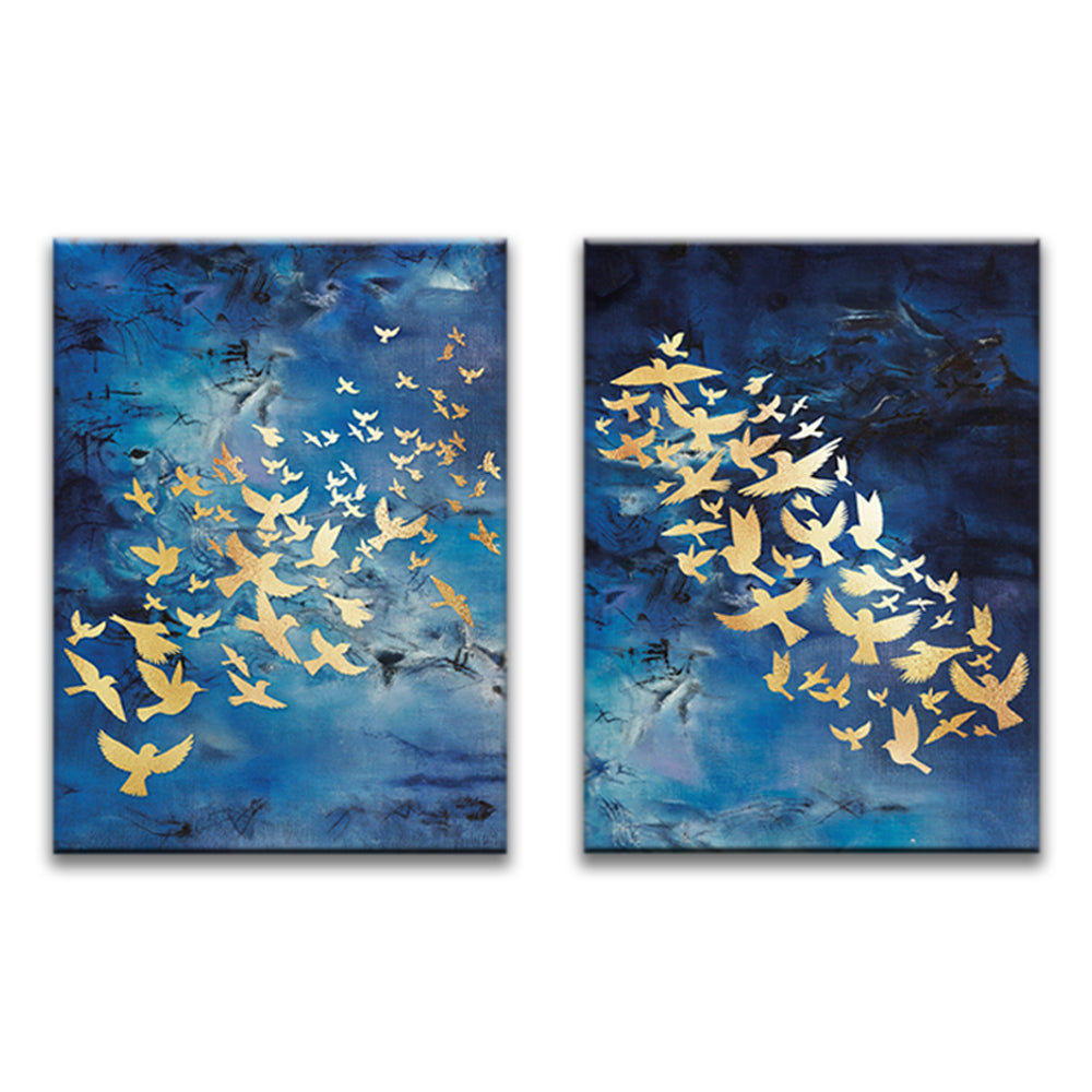 Abstracte Zwerm Gouden Vogels 2 Platen Schilderen op Nummers