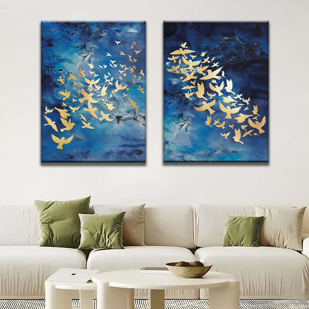 Abstracte Zwerm Gouden Vogels 2 Platen Schilderen op Nummers