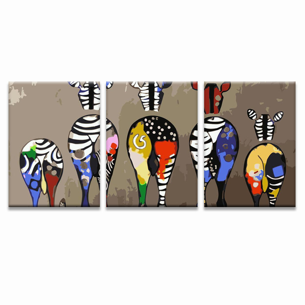 Achterkant van de Zebrafamilie 3 Platen Schilderen op Nummers