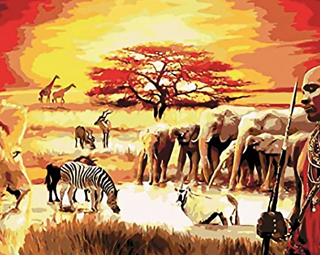Afrikaanse Savanne bij Zonsondergang Schilderen op Nummers