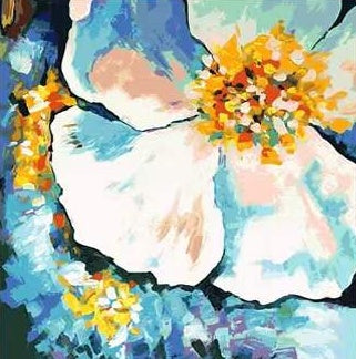 Aquarel Blauwe en Witte Bloemen met Gele Meeldraden Schilderen op Nummers