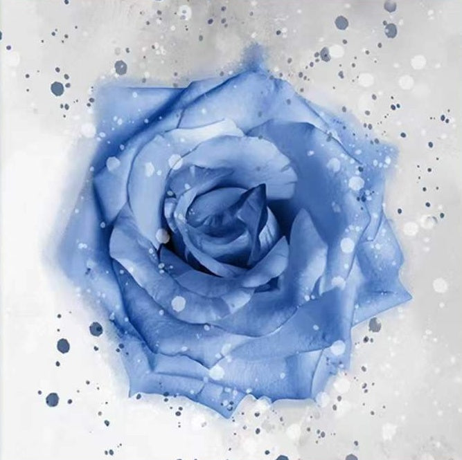 Aquarel Blauwe Roos met Druppels Schilderen op Nummers
