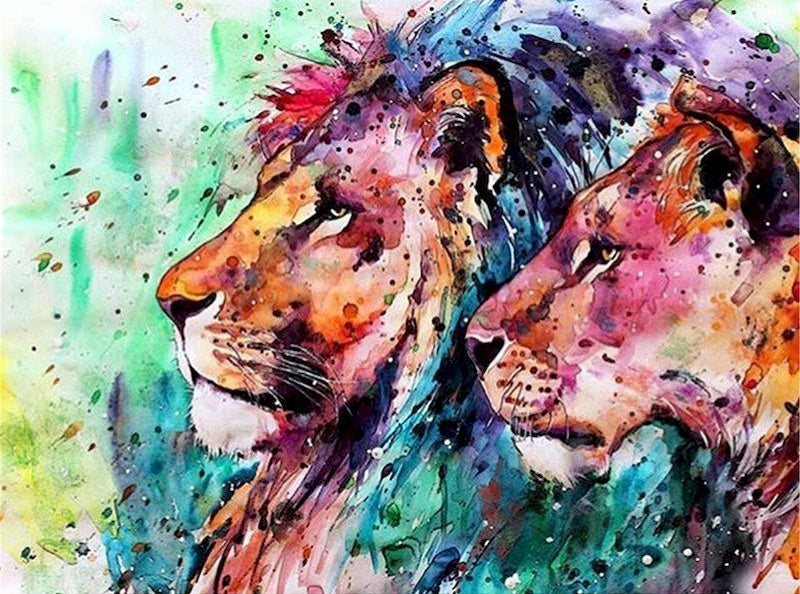 Aquarel Stijl Leeuw Paar Schilderen op Nummers