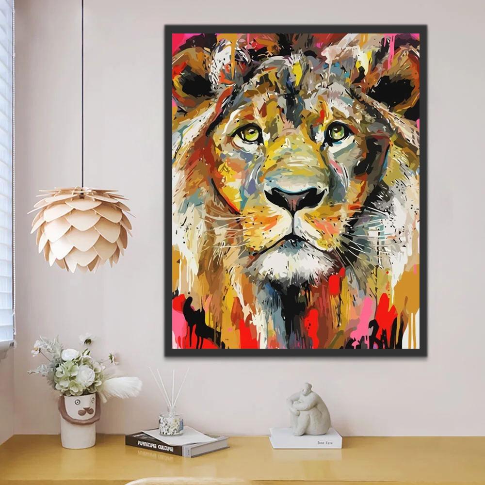 Aquarel Stijl Leeuwenkop Schilderen op Nummers