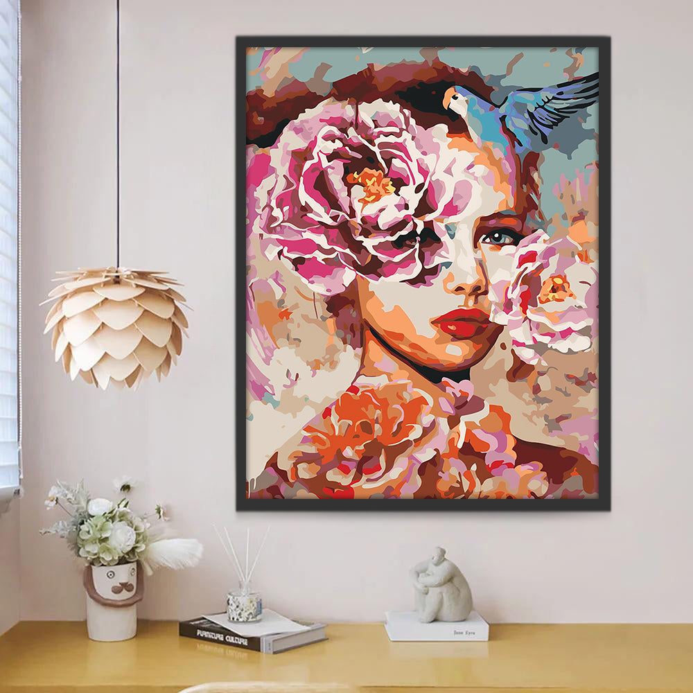 Aquarel stijl Vrouw Bloem en Vogel Schilderen op Nummers