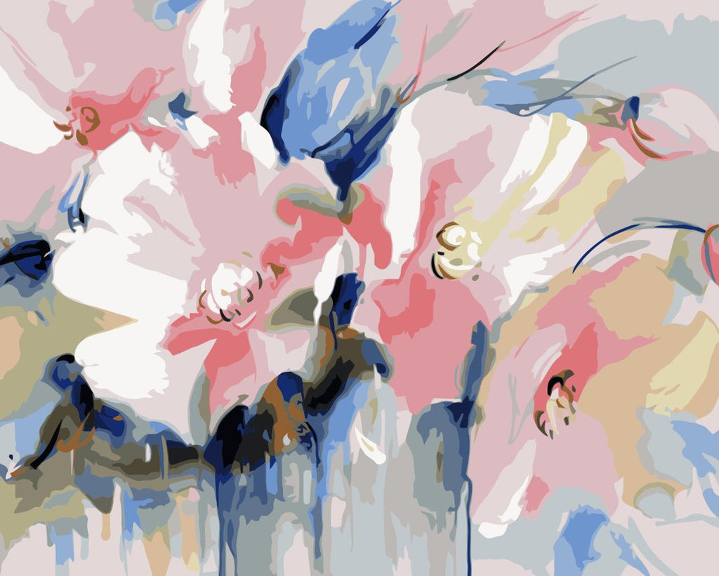Aquarel Stijl wit Roze Bloemen Schilderen op Nummers