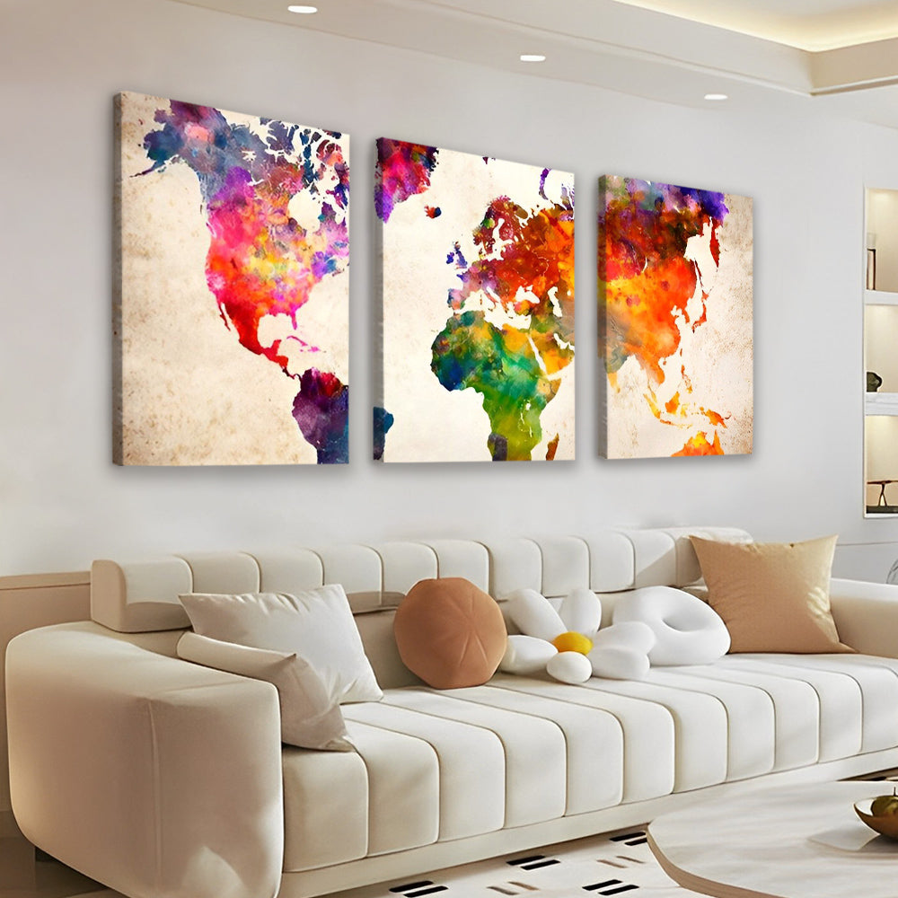 Aquarelkaart van de Wereld 3 Platen Schilderen op Nummers
