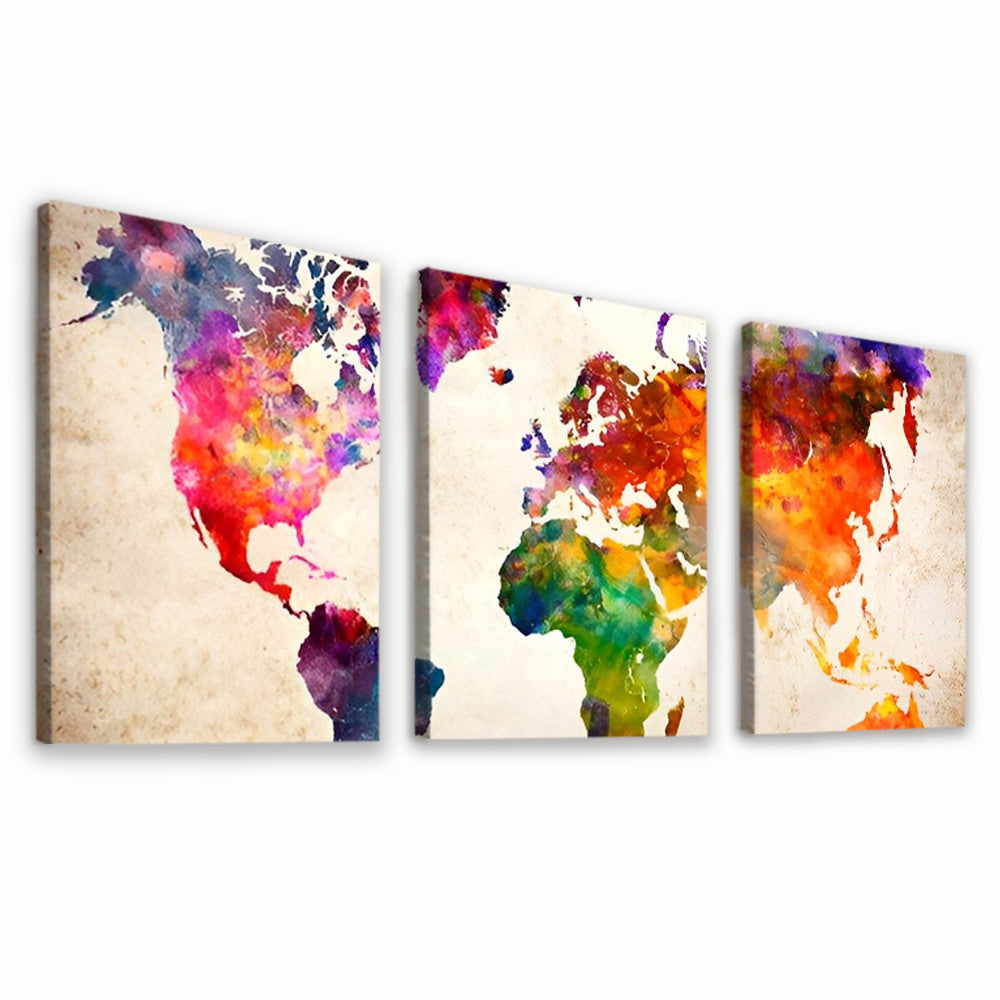 Aquarelkaart van de Wereld 3 Platen Schilderen op Nummers