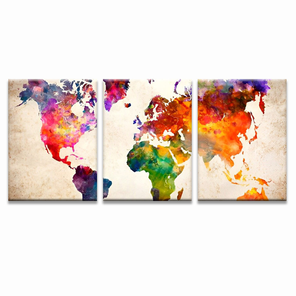 Aquarelkaart van de Wereld 3 Platen Schilderen op Nummers