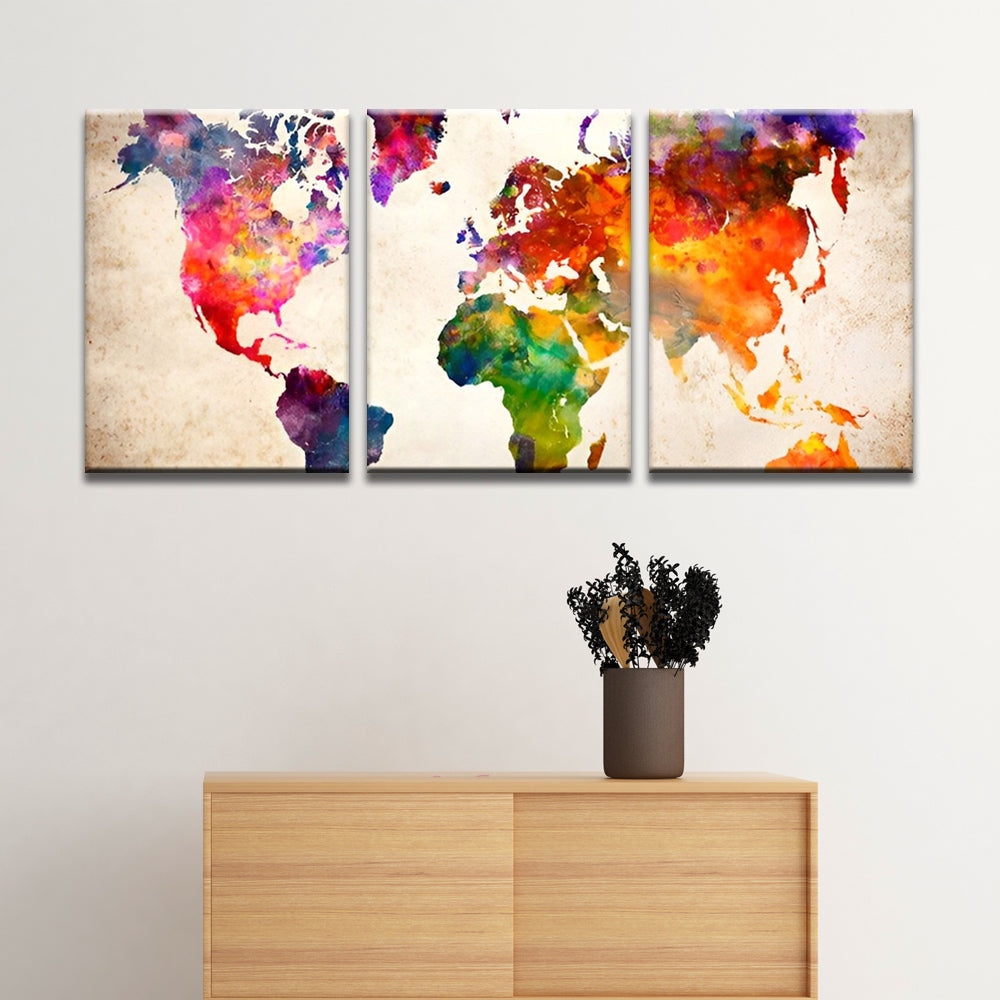 Aquarelkaart van de Wereld 3 Platen Schilderen op Nummers