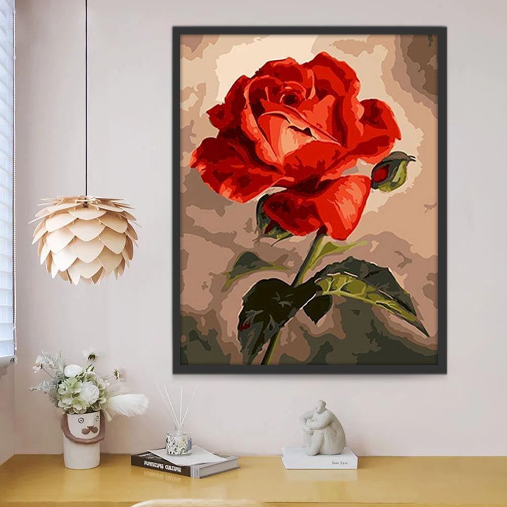 Aquarelstijl Een Rode Roos Schilderen op Nummers