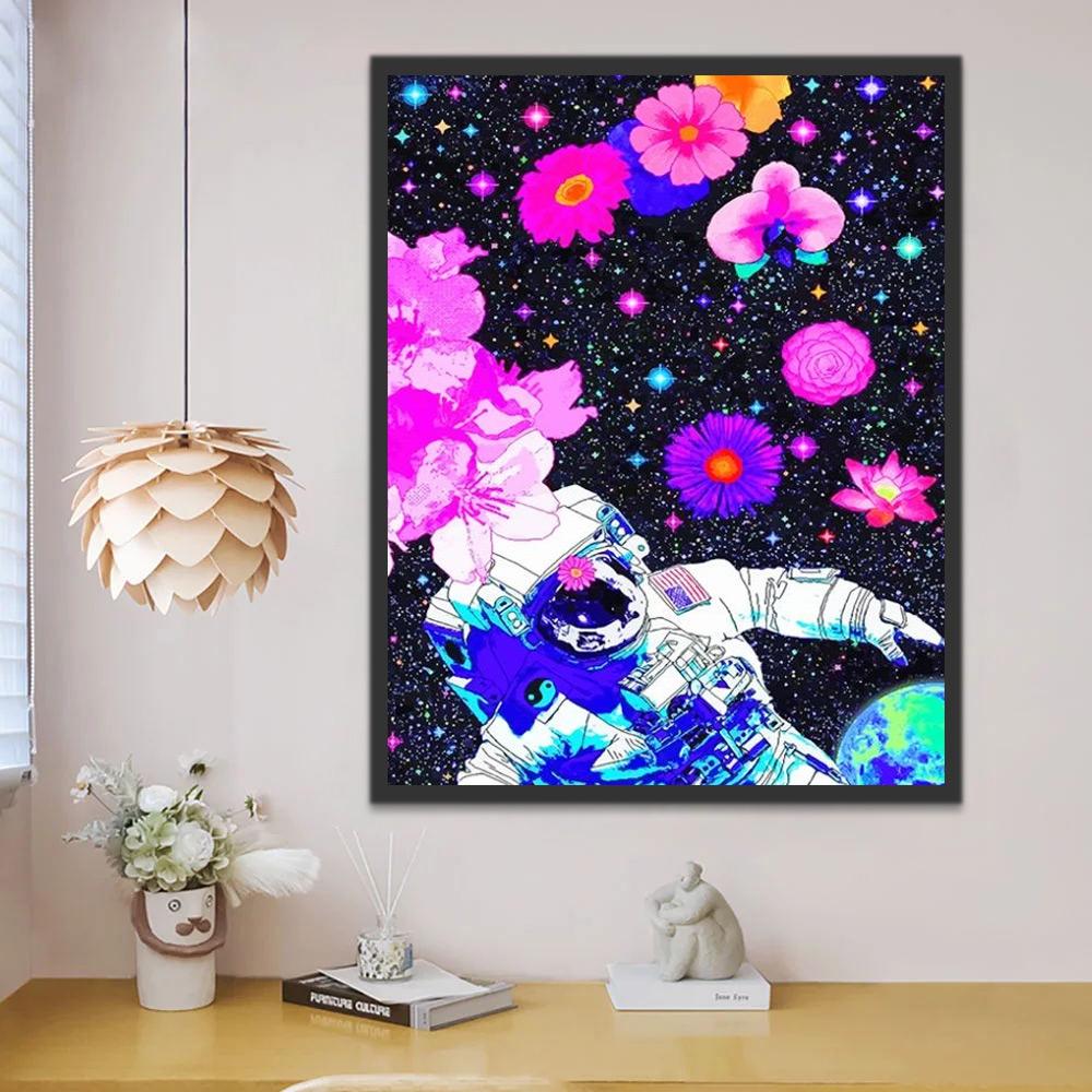 Astronaut en Veel Bloemen Schilderen op Nummers