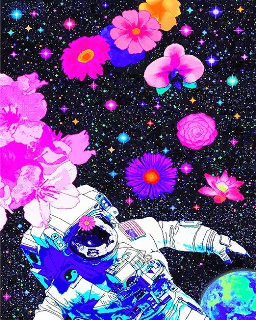 Astronaut en Veel Bloemen Schilderen op Nummers