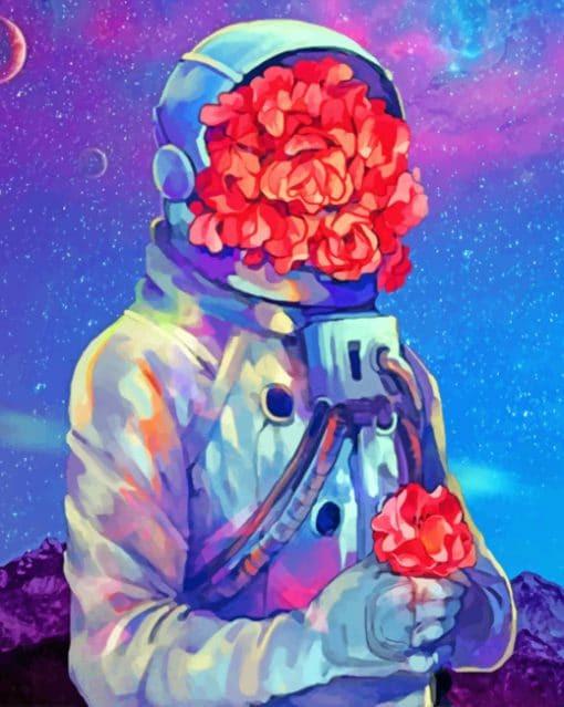Astronaut met Rode Bloemen Schilderen op Nummers
