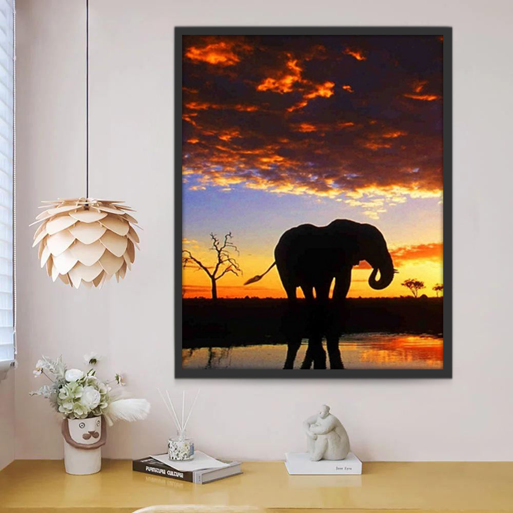 Avondzon en Olifant Schilderen op Nummers