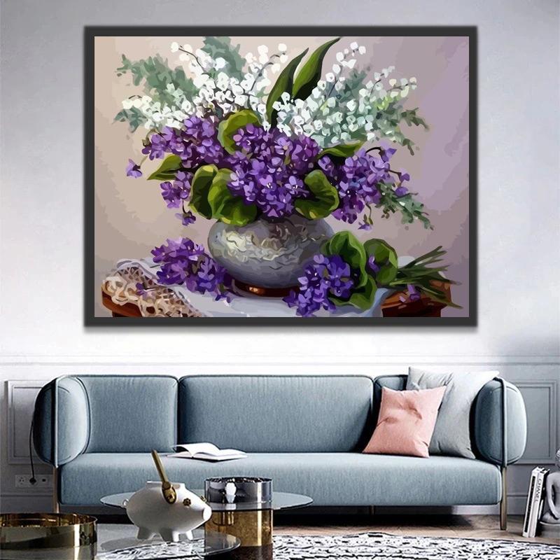 Bloemen in Potten op Tafel Schilderen op Nummers