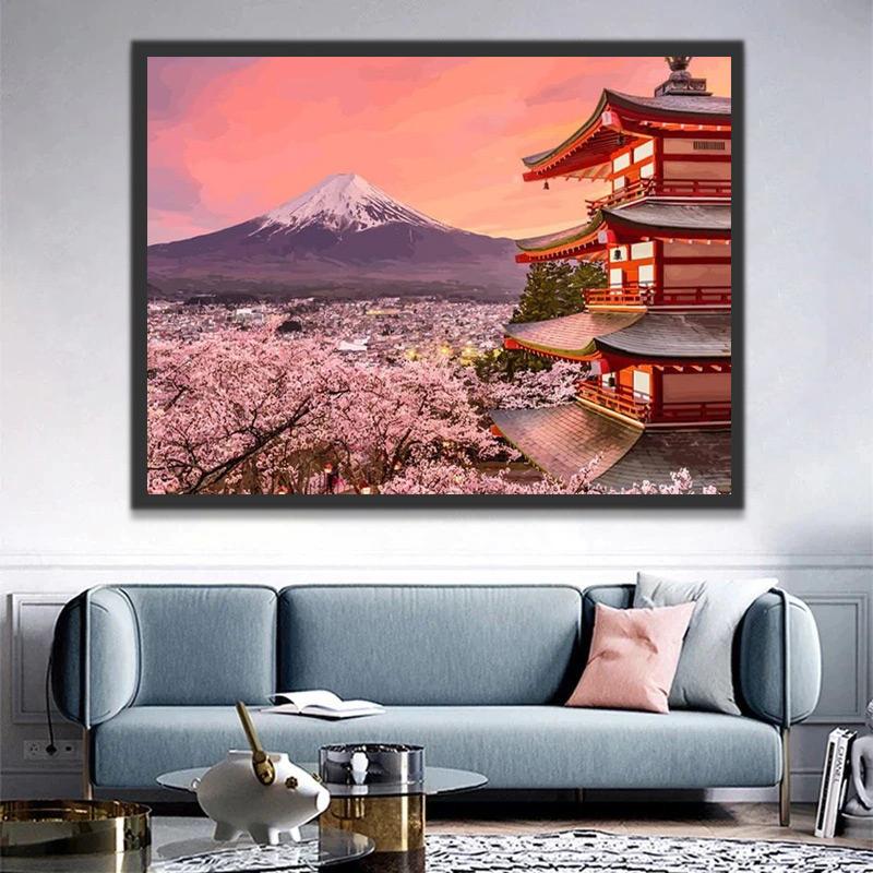 Berg Fuji en Kersenbloesempracht Schilderen op Nummers