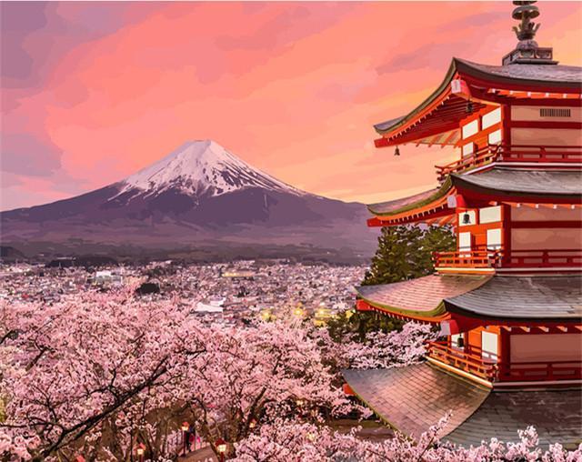 Berg Fuji en Kersenbloesempracht Schilderen op Nummers