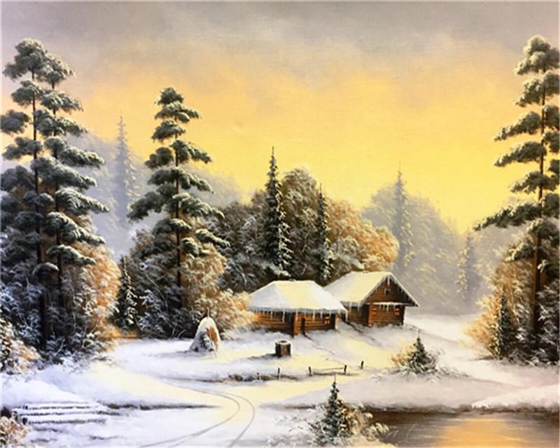 Besneeuwde Vlaktes in de Herfst Schilderen op Nummers