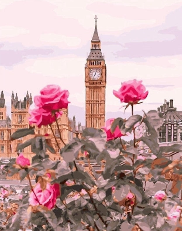 Big Ben en de Roze Rozen Schilderen op Nummers