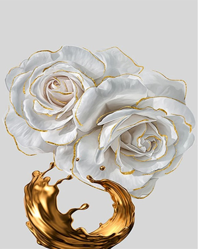 Bladgoud en Witte Bloemen met Goudversiering Schilderen op Nummers