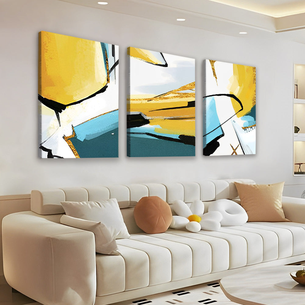 Blauw en Geel Abstract Schilderij 3 Platen Schilderen op Nummers