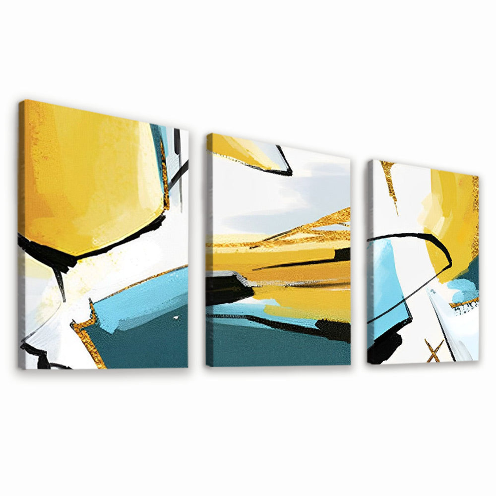 Blauw en Geel Abstract Schilderij 3 Platen Schilderen op Nummers
