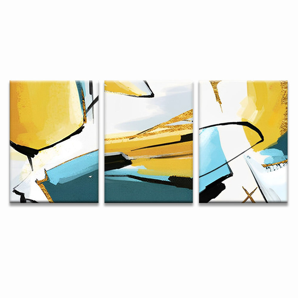 Blauw en Geel Abstract Schilderij 3 Platen Schilderen op Nummers