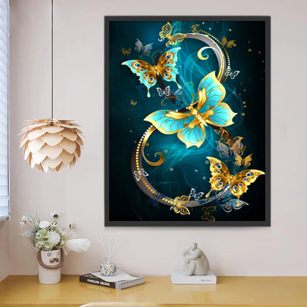 Blauw-gouden Vlinders Schilderen op Nummers