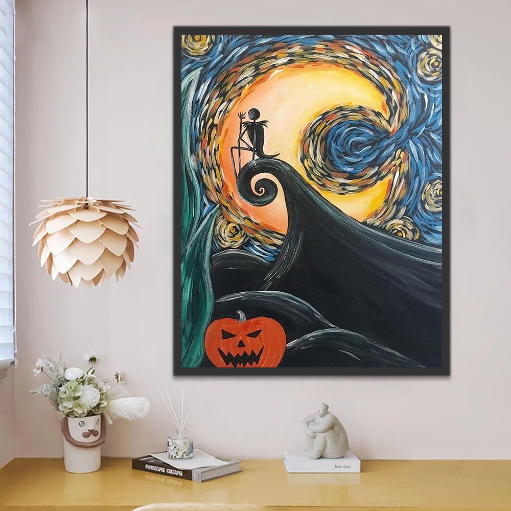 Blauw-grijs Halloween Decoratief Schilderij Schilderen op Nummers