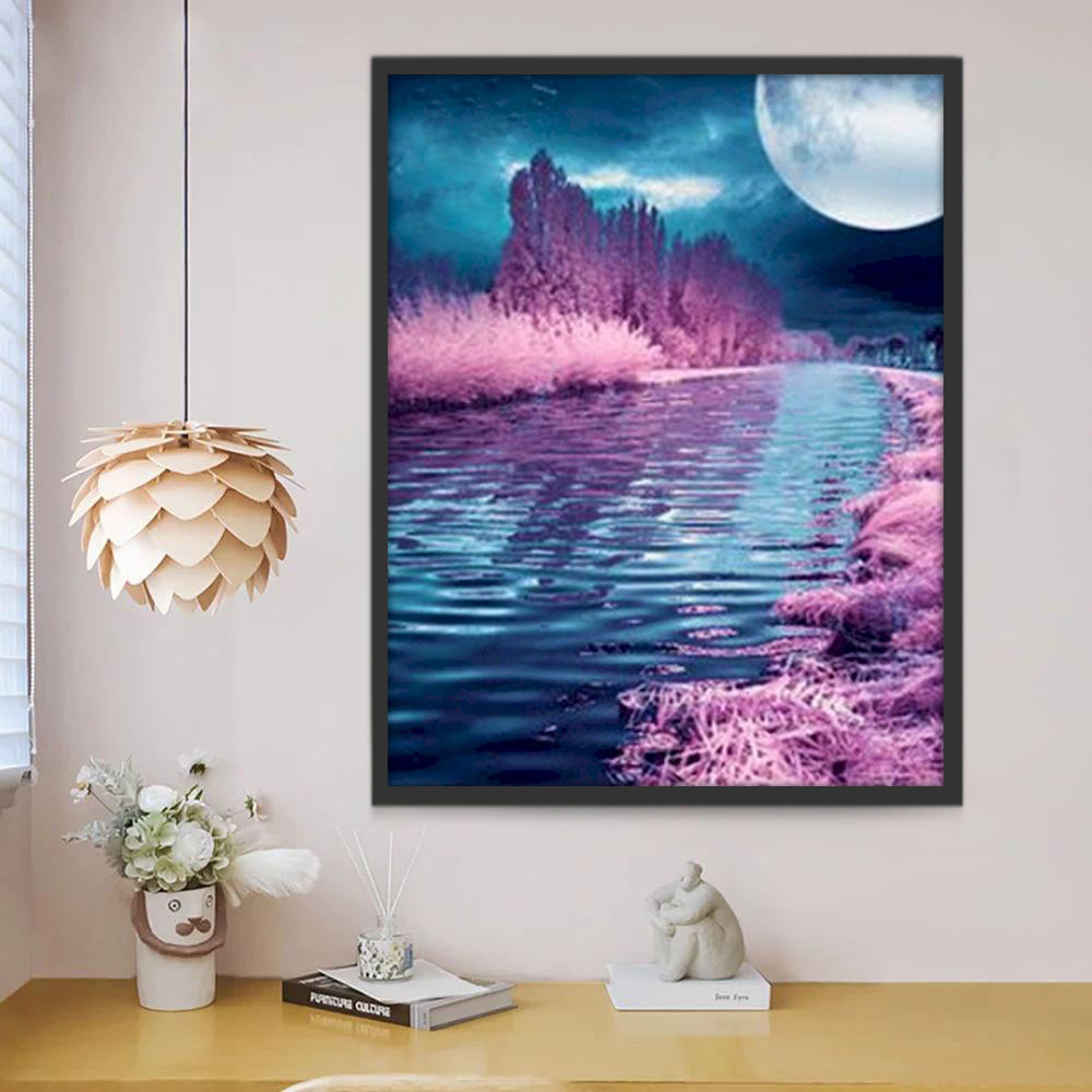 Blauw Meer met Paarse Bloemen Schilderen op Nummers