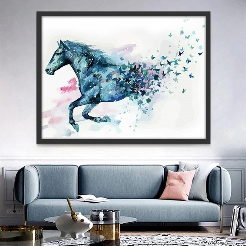 Blauw Paard en Vlinders Schilderen op Nummers
