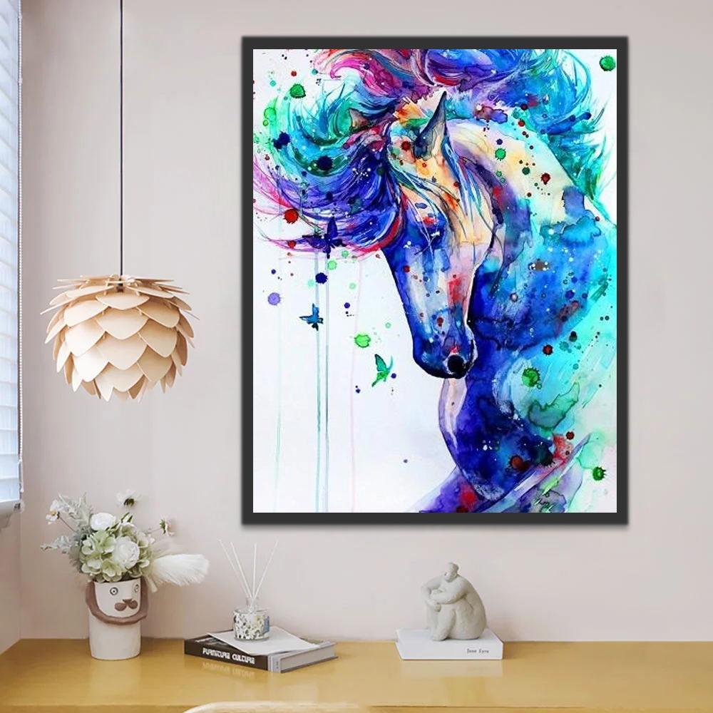 Blauw Paard met Gekleurde Manen Schilderen op Nummers