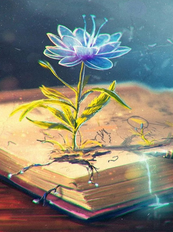 Blauwe Bloem in Het Boek Schilderen op Nummers