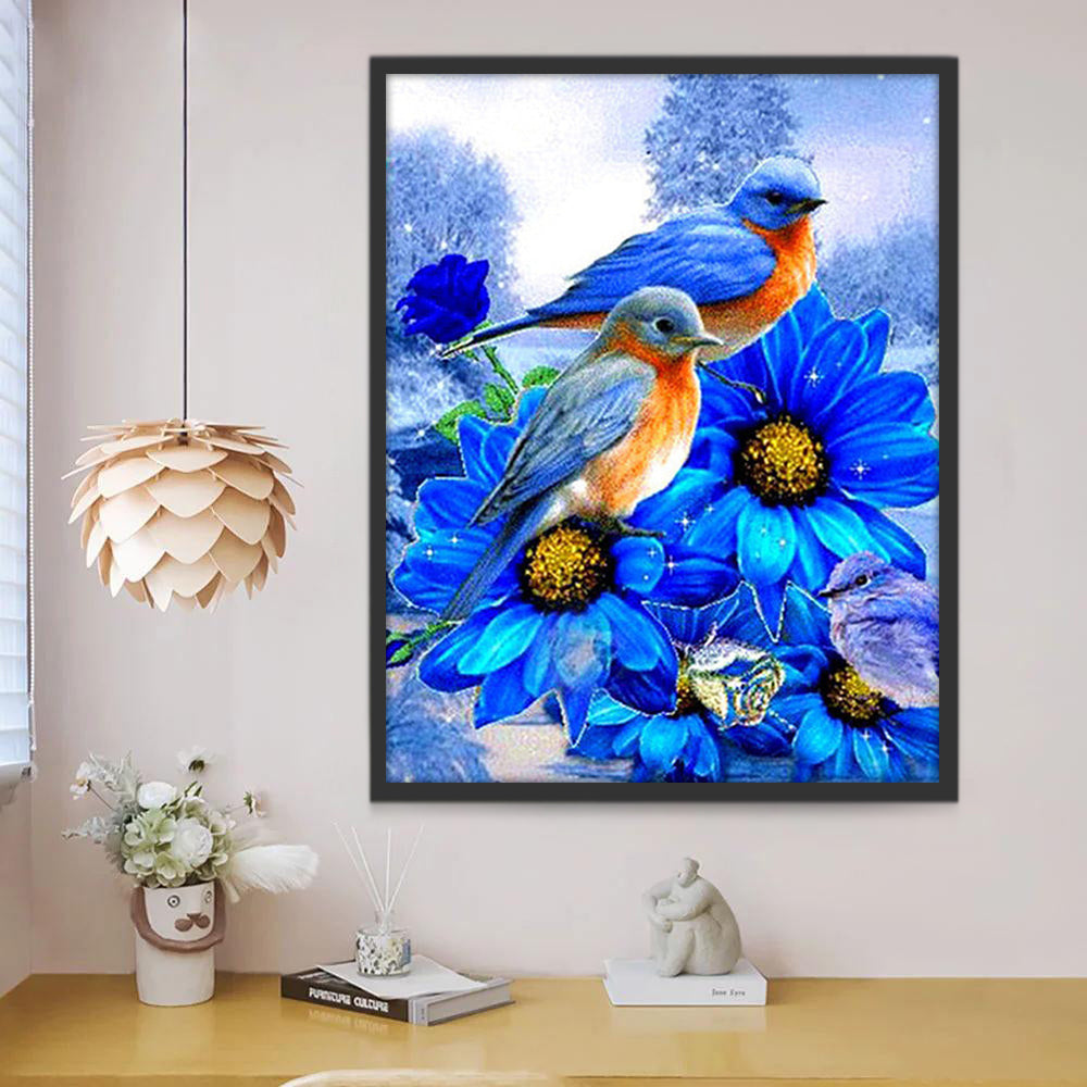 Blauwe Bloemen en Vogels Schilderen op Nummers