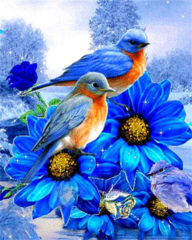 Blauwe Bloemen en Vogels Schilderen op Nummers