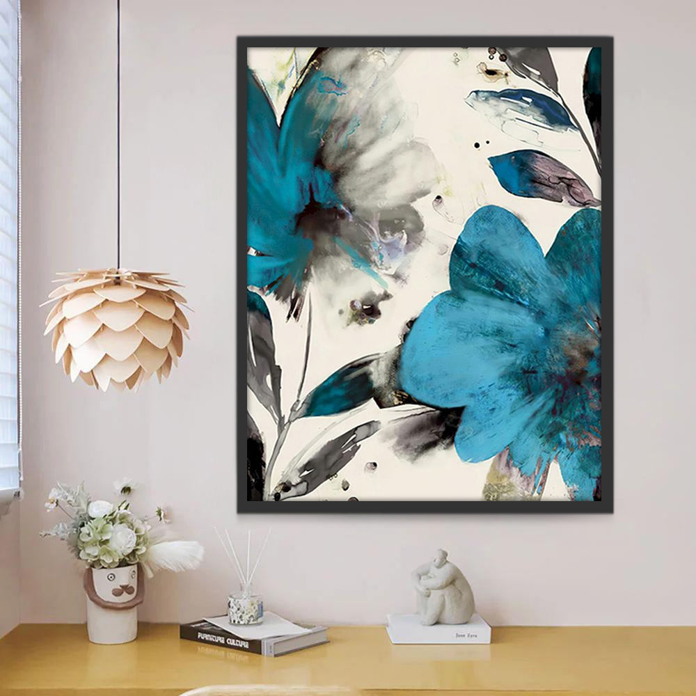 Blauwe Bloemen in Inktstijl Schilderen op Nummers